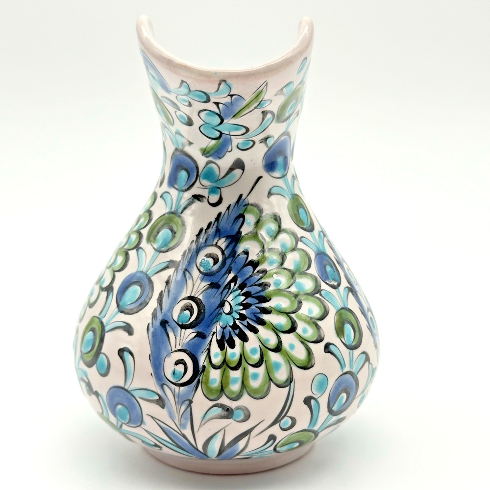 Vintage Ikaros Pottery Hand Painted Pitcher Rhodes Greece White Blue Green - Picture 2 of 10